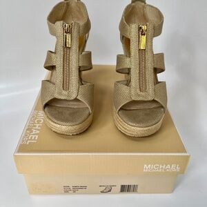 Michael Kors Damita Platform Wedge Sandals Gold Sz 6